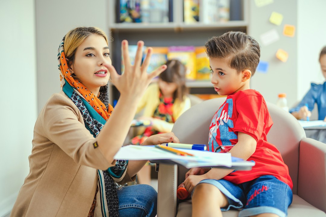 Special educator working one-on-one with child on foundational learning skills