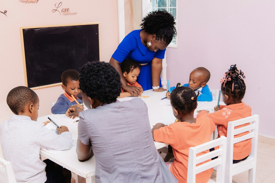 Child engaged in educational table activities